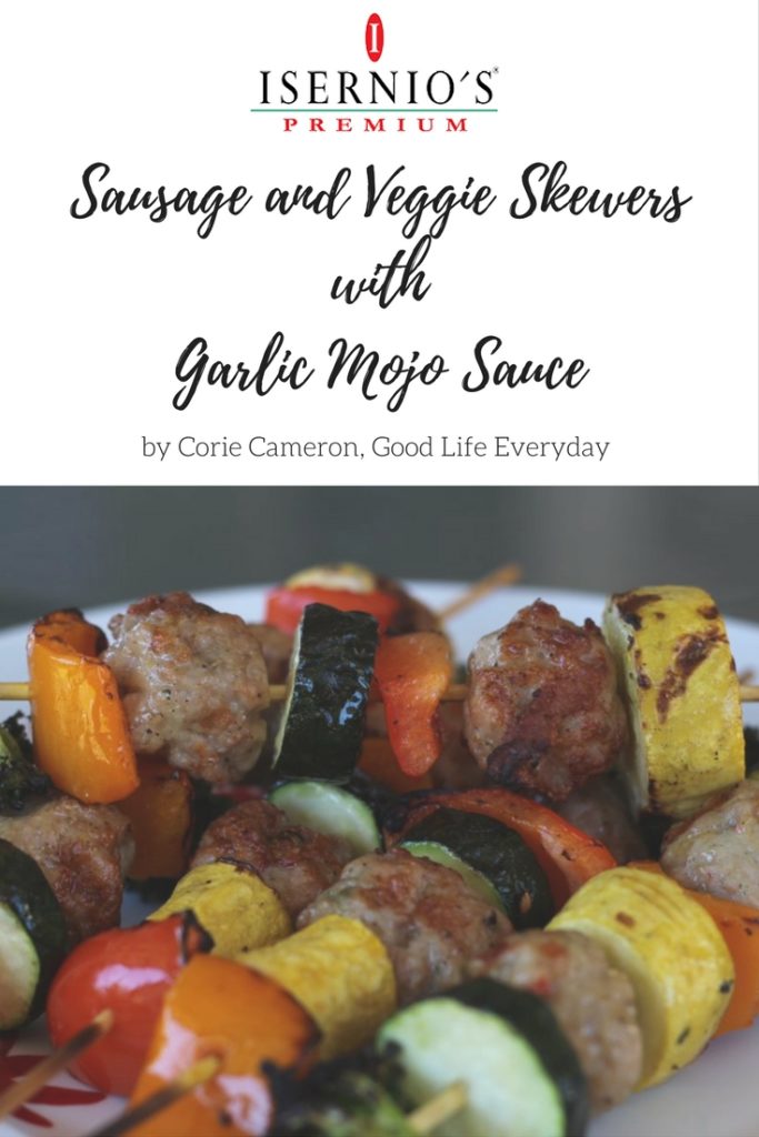 Sausage and Veggie Skewers with Garlic Mojo Sauce #recipe