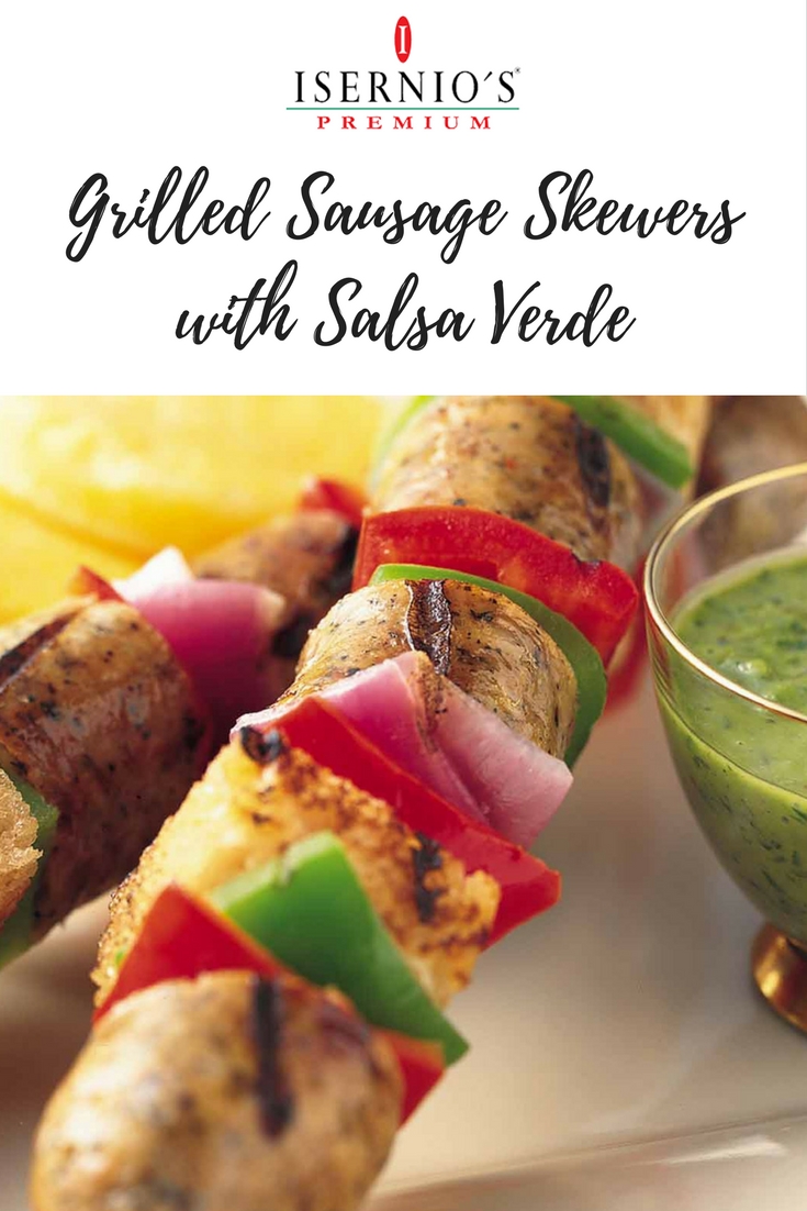 Grilled Sausage Skewers with Salsa Verde #sausagerecipe #salsaverde