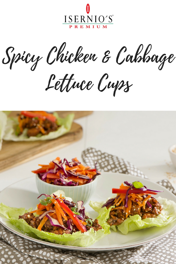 Spicy chicken and cabbage lettuce cups